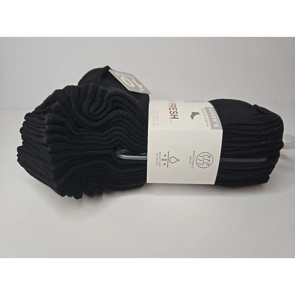 Dry Fresh Socks Women's Quarter Length Shoe Size 4-10 Black 10 Pairs New